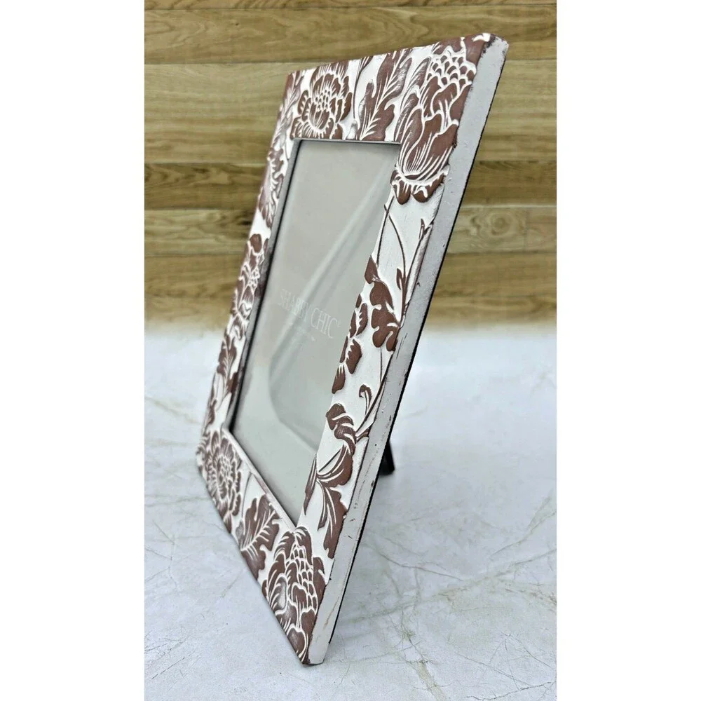 Shabby Chic 5x7 Photo Frame Cottage Distressed Whitewashed Relief Botanical NEW!